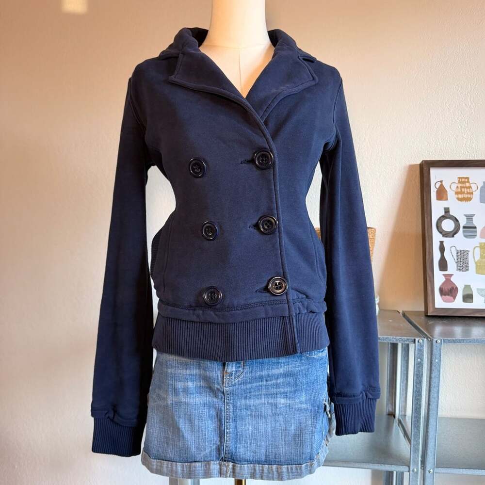American Eagle Outfitters Fleece Pea Coat Size S Navy Blue